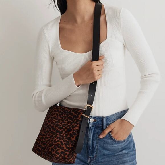 Madewell Dark Carob Multi Calf Hair Essential Bucket Tote Bag - Picture 1 of 13